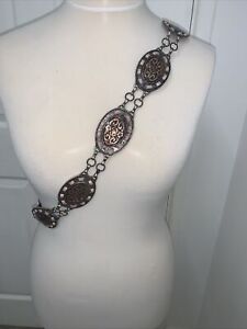 Vintage Metal Concho Chain Link Belt Cowgirl Waistband Oval Disk Size L /36”
