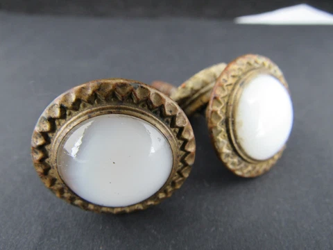 x2 antique Opalescent milk DRESSER DRAWER KNOBS hardware old pull ESTATE SALE! Cover
