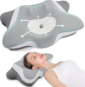 Cervical Neck Pillow for Sleeping, Ergonomic Memory Foam Pillows (Grey) - Picture 1 of 6