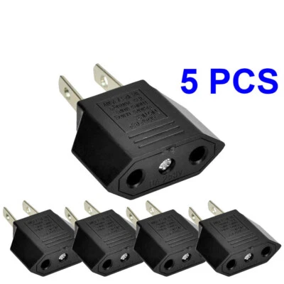 5 PCS EU Euro Europe to US USA Power Jack Wall Plug Converter Travel Adapter - Image 1 of 4