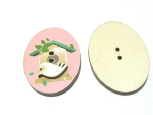  5 Holzknöpfe Vogel rosa 32 x 24mm Holz Knopf Scrapbooking Handarbeit  - Bild 1 von 1