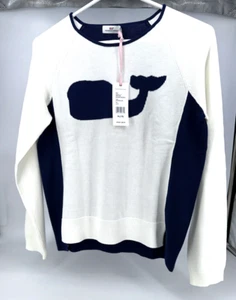 Vineyard Vines Intarsia Blue Whale on Marshmallow Crewneck Sweater Girls Size XL - Picture 1 of 4