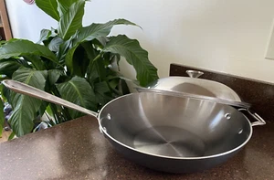 All Clad 12'' Diameter Wok Frying Pan Skillet With Lid Flat Bottom - Picture 1 of 16