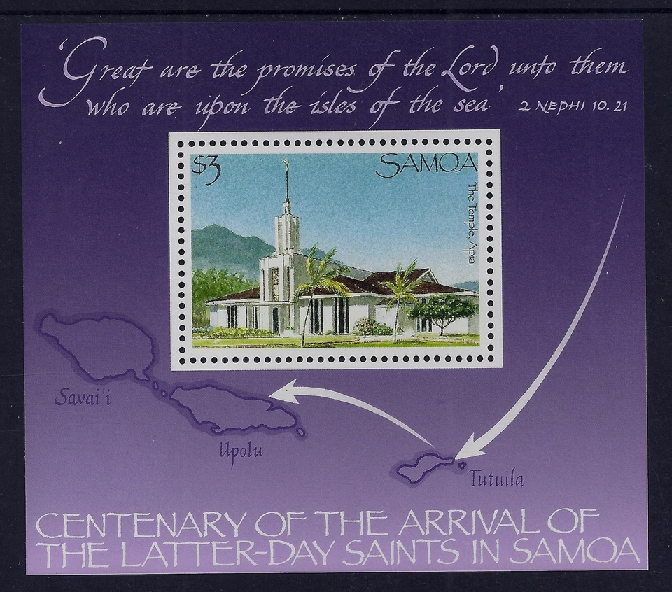 1988 SAMOA LATER-DAY SAINTS CENTENÁRIO DE CHEGADA MINI FOLHA EM PERFEITO ESTADO, SEM MARCA DE CHARNEIRA - Imagem 1 de 1