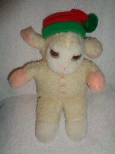 Lamb Chop Hand Puppet Shari Lewis Plush Stuffed Red Green Xmas hat 1991 AVON - Picture 1 of 5