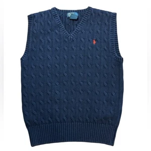 Polo Ralph Lauren Boys Medium Blue Cotton Sleeveless V-Neck Vest - Picture 1 of 7