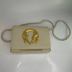 Bolso de hombro Nima blanco dorado emblema de gato trenzado correa de cadena bolso de diseñador - Imagen 1 de 7