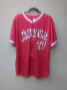 Anaheim Angels Red Mike Trout Jersey XL #27 Printed Logos Kloanz Brand - Picture 1 of 8