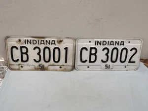 Vintage 1951 Indiana License Plate CB 3001 & CB 3002 Consecutive Numbers - Picture 1 of 4