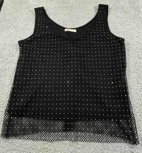 Size L Intempo Rhinestone Mesh Tank Top Lined Iridescent Punk Whimisgoth Rocker - Picture 1 of 14