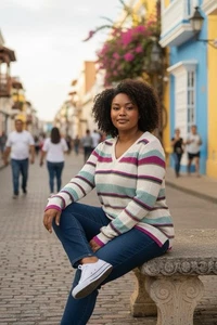 Belle Boho by Kim Gravel Damen Größe Medium Creme Türkis Tunika Pullover A652498 - Bild 1 von 10