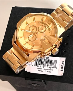 DIESEL DZ4360 Mega Chief Orologio Cronografo Uomo Tono Oro BN Confezione Regalo $270 - Foto 1 di 9