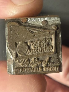 Vtg Printer Letterpress Block Copper on Wood Old * Production Credit Association - Picture 1 of 5