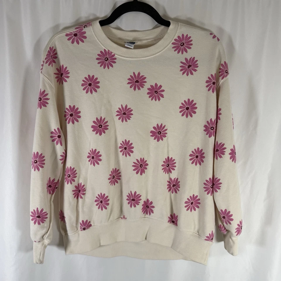 Antiguo Suéter Azul Marino Niñas XL 14-16 Blanco Rosa Floral Manga Larga Cuello Redondo Algodón B Foto 1 de 4