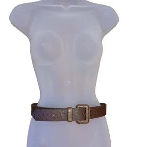 Accessories by Pearl Genuine Leather Belt Faux Ostrich Brown Size Medium 26-30" - Picture 1 of 11