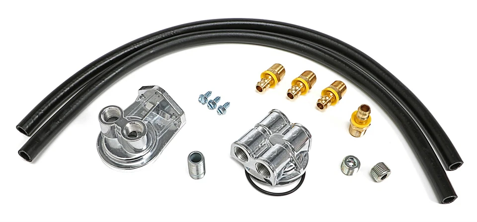 Transdapt 1613 Cast Aluminum Oil Filter Relocation Kit 90 Degree Bypass - Image 1 of 4
