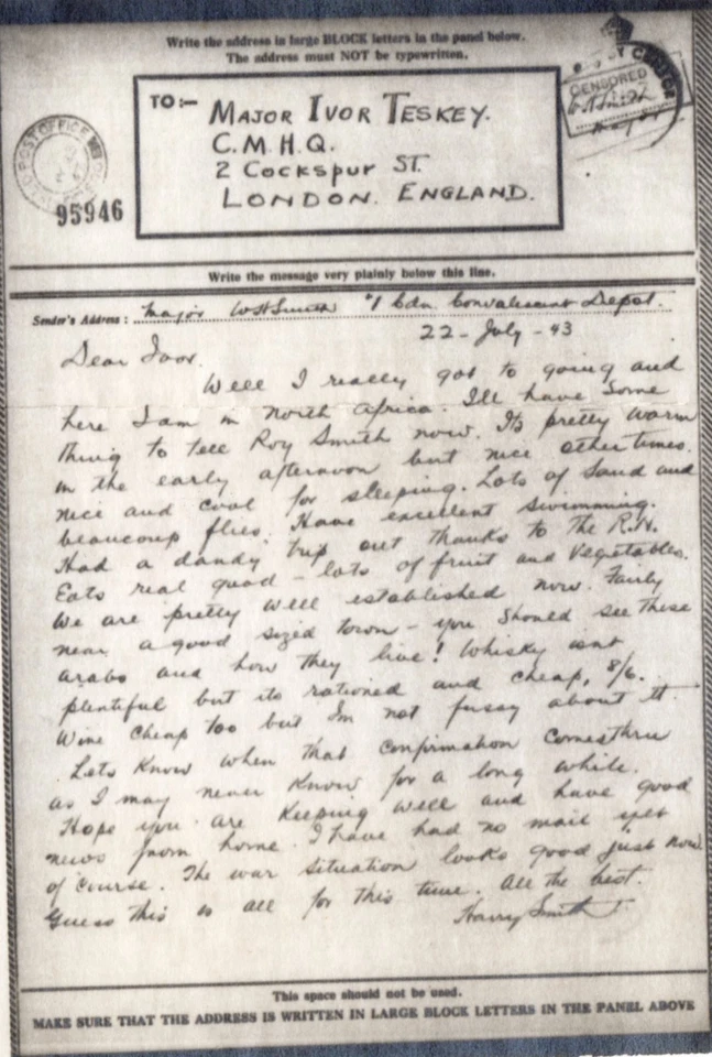 1943 FPO 600 1st Con Convalescent Depot. Censored - Image 1 of 1