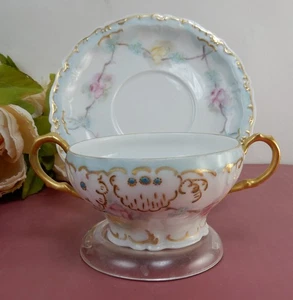Vintage Theodore Haviland Limoges Bouillon/Double Handle Soup Cup and Saucer "A" - Picture 1 of 9