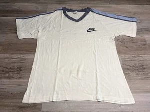 Vintage 70s 80s Nike Logo Orange Tag T-Shirt Size L V-Neck Swoosh Spell Out RARE - Picture 1 of 8