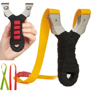 Catapult Handle Sling Shot Outdoor Game Hunt Stainless Steel Flat Rubber Band - Picture 1 of 20