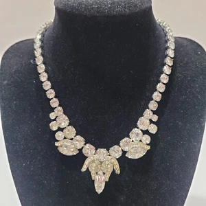 Weiss Vintage Ice Sparkly Crystal Rhinestone Choker Necklace Silver Tone - Picture 1 of 9