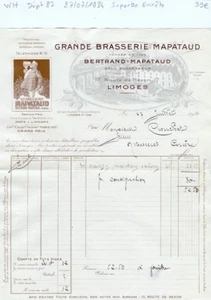 Dépt 87 - Limoges 17 Route de Nexon - Superbe Entête Brasserie Mapataud de 1934 - Bild 1 von 1