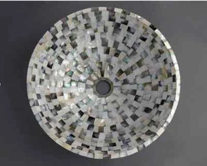 Lavabo redondo de mármol 12" lavabo incrustación fregona baño cocina decoración del hogar habitación q4 - Imagen 1 de 4
