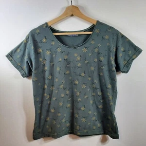 ERIKA & CO Vintage 90s Y2K Womens Green T-Shirt Tee Top SZ L Floral Short Sleeve - Picture 1 of 5
