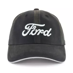 Ford Logo Black Chemical Washed Embroidered Baseball Hat Ball Cap Unstructured - Picture 1 of 5