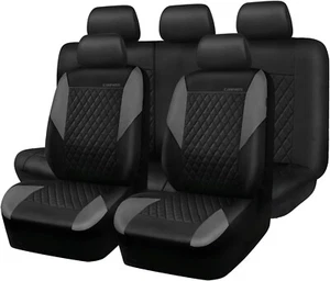 NEW- CAR PASS Leather Front Seat Cover Set Automotive Universal Car Black & Gray - Picture 1 of 11