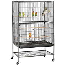 Metal 52" Large Rolling Bird Cage with 3 Perches and 4 Feeders