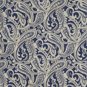 Amira Paisley Navy White Fabric Print 160cm Cotton Curtains Furnishing Per Metre - Picture 1 of 6