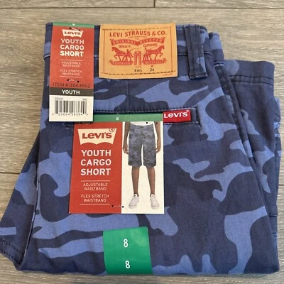 Levi Strauss & Co. Youth Cargo Short, Size 8 Blue Camo, New - Image 1 of 4