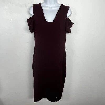 全新 Express 女式紧身连衣裙 10 码蔓越莓红色短袖露肩 — 第 1/4 张图片