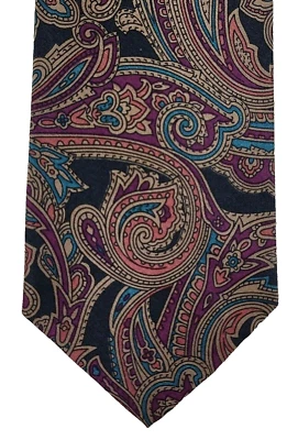 Corbata vintage Savile Row 100 % seda, beige, estampado cachemir azul, hecha en Italia Foto 1 de 4