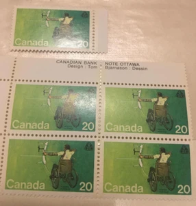 1976 - #694 MNH Plate Block Set plus one Canada Handicapped Olympics - Archery  - Picture 1 of 2