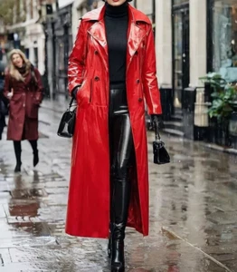 Women RedRain Slicker PVC Vinyl Rain Long Coat Raincoat Waterproof Gothic Patent - Picture 1 of 2