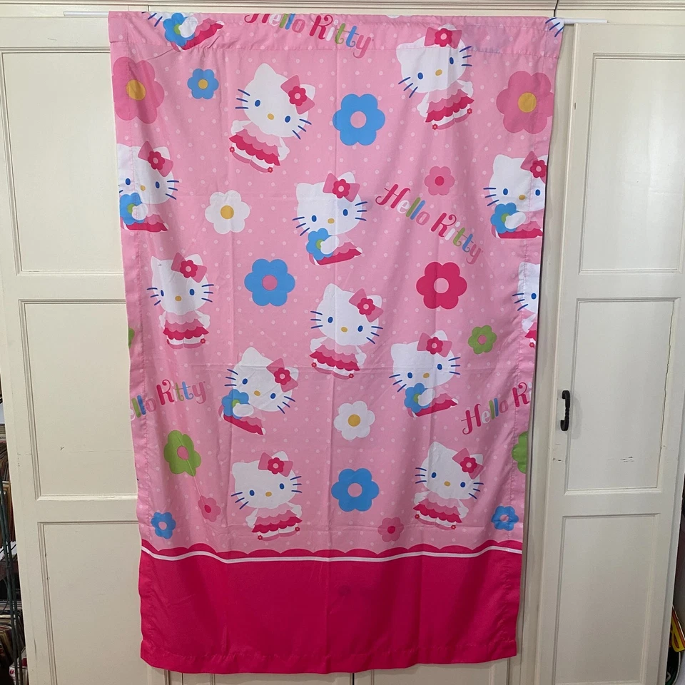 Hello Kitty Curtain Panel Sanrio 2014 64" x 39" Pink Floral Kawaii Bedroom Decor - Image 1 of 4