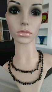 Women's Fashion Jewelry Brown, Blue & Gold/Tan Beaded Stretch Necklace 36" - Picture 1 of 5