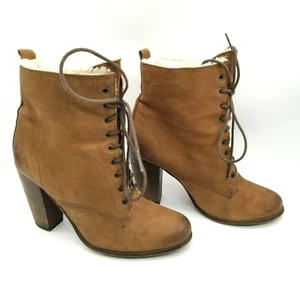 Boutique 9 Womens Brown Leather Fur Lining Lace Up Heel Ankle Booties Sz 8 - Picture 1 of 6
