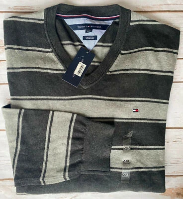TOMMY HILFIGER PIMA COTTON V-NECK SWEATER GRAY MENS 2XL XXL NEW WITH TAGS - Image 1 of 4