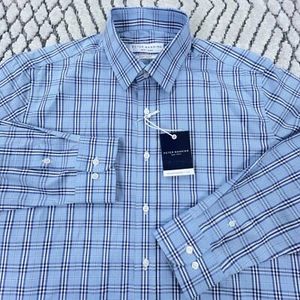 Peter Manning Shirt Men 4X Blue Plaid Button Up Everyday Dress Standard Fit - Picture 1 of 11