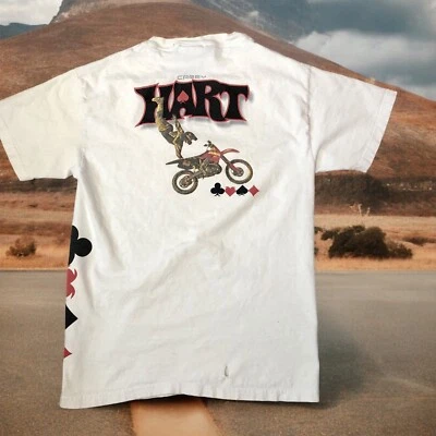 复古 Y2K No Fear T 恤男式小号 Carey Hart 摩托车越野摩托车图案 T 恤 — 第 1/4 张图片