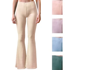 Ribbed Knit High Waisted Flare Bell Bottom Stretch Legging Loungewear Yoga Pants - Picture 1 of 58