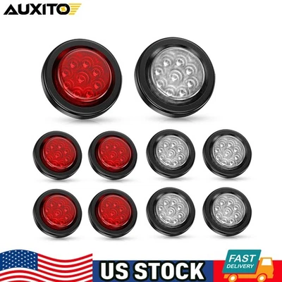 10PCS Red White 2" Round LED Side Marker Lights for Freightliner M2 106 Trucks - Imagem 1 de 4