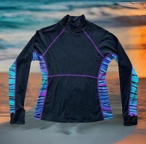 Athleta Damen Gr. M Bock Cutback schwarz lila Rash Guard Surf Schwimmen L/S Shirt - Bild 1 von 13