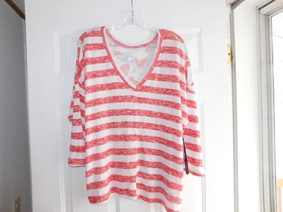 Tribal Jeans Pink & White Wear Two Ways Pullover Top 3/4 Sleeve XL NWT - Image 1 of 4