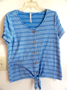 NY Collection Damen L Tunika Oberteil vorne zum Binden Kurzarm Knopfleiste Large - Bild 1 von 3