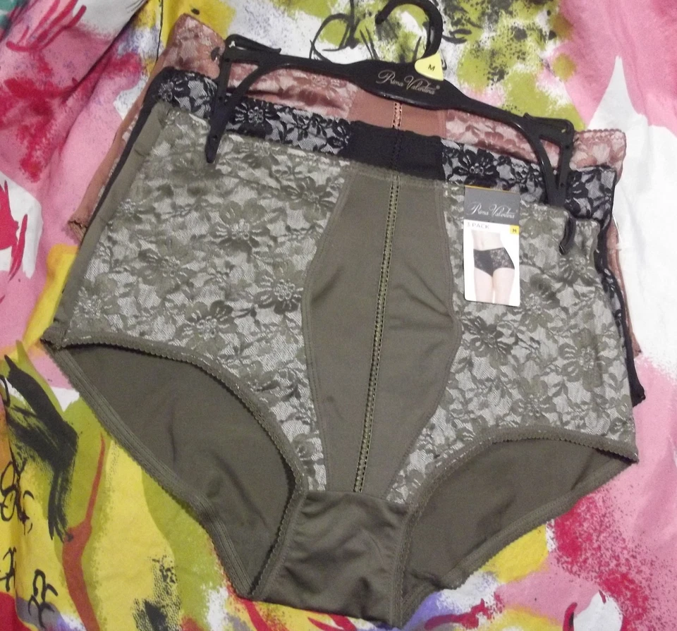 3 Prima Valentina 68022 Mesh Lace Front MVE Microfiber Brief Panties L