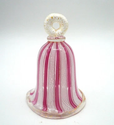 Муранское художественное стекло BELL Latticino узор белая розовая лента золотые пятна - Изображение 1 из 4